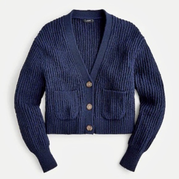 J. Crew Sweaters - J.CREW Cropped Patch-Pocket Beach Cardigan Sweater - Navy - Size Small